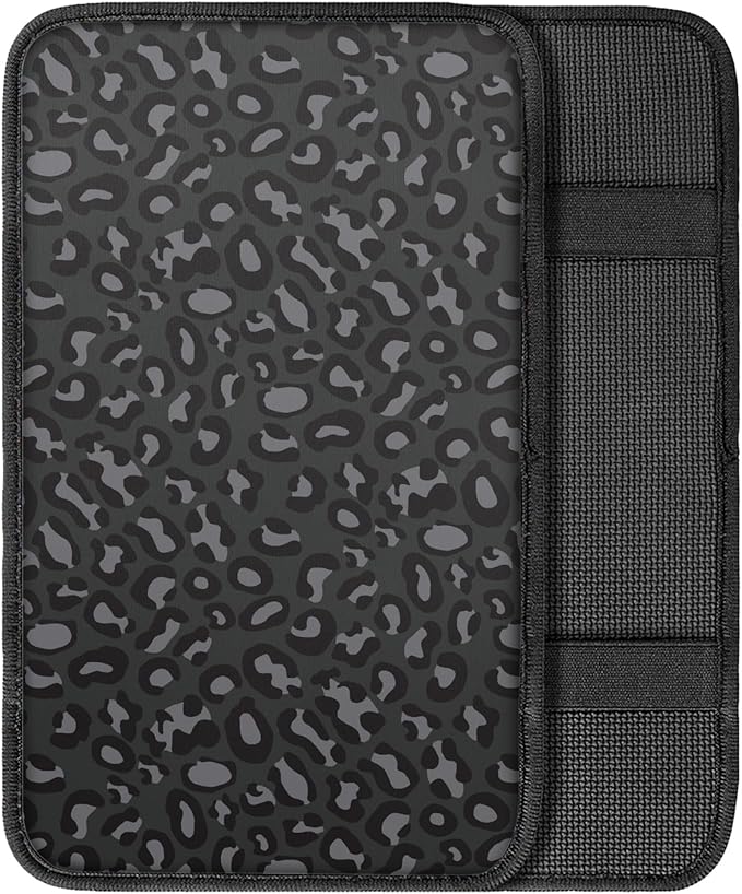 Black Leopard Print Car Center Console Cover,Auto Arm Rest Cover for Women,Universal Black Cheetah Car Accessories