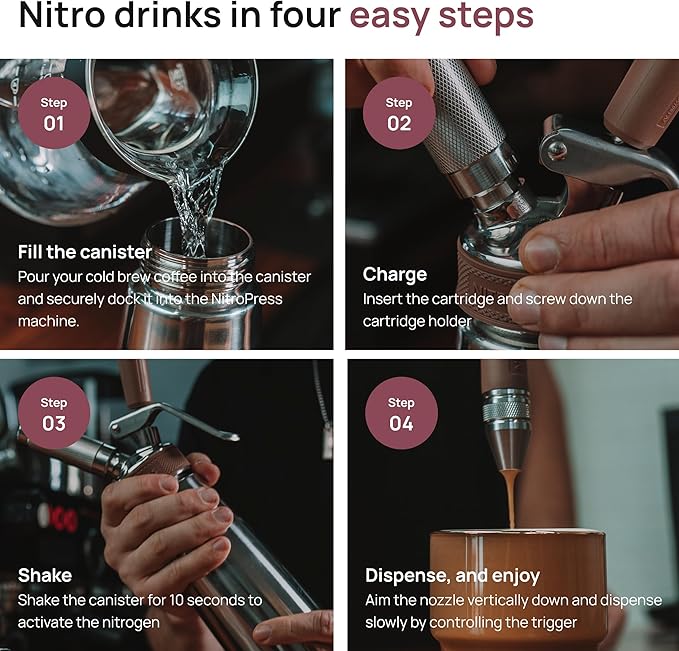 NitroPress Pure N₂ Nitrogen Cartridges - (NOT FOR WHIPPED CREAM) 10, 20, 30, 40, 360 Food-Grade Nitrogen Chargers for Nitro Cold Brew Coffee, Cocktails, Tea, Matcha | Use with Original NitroPress