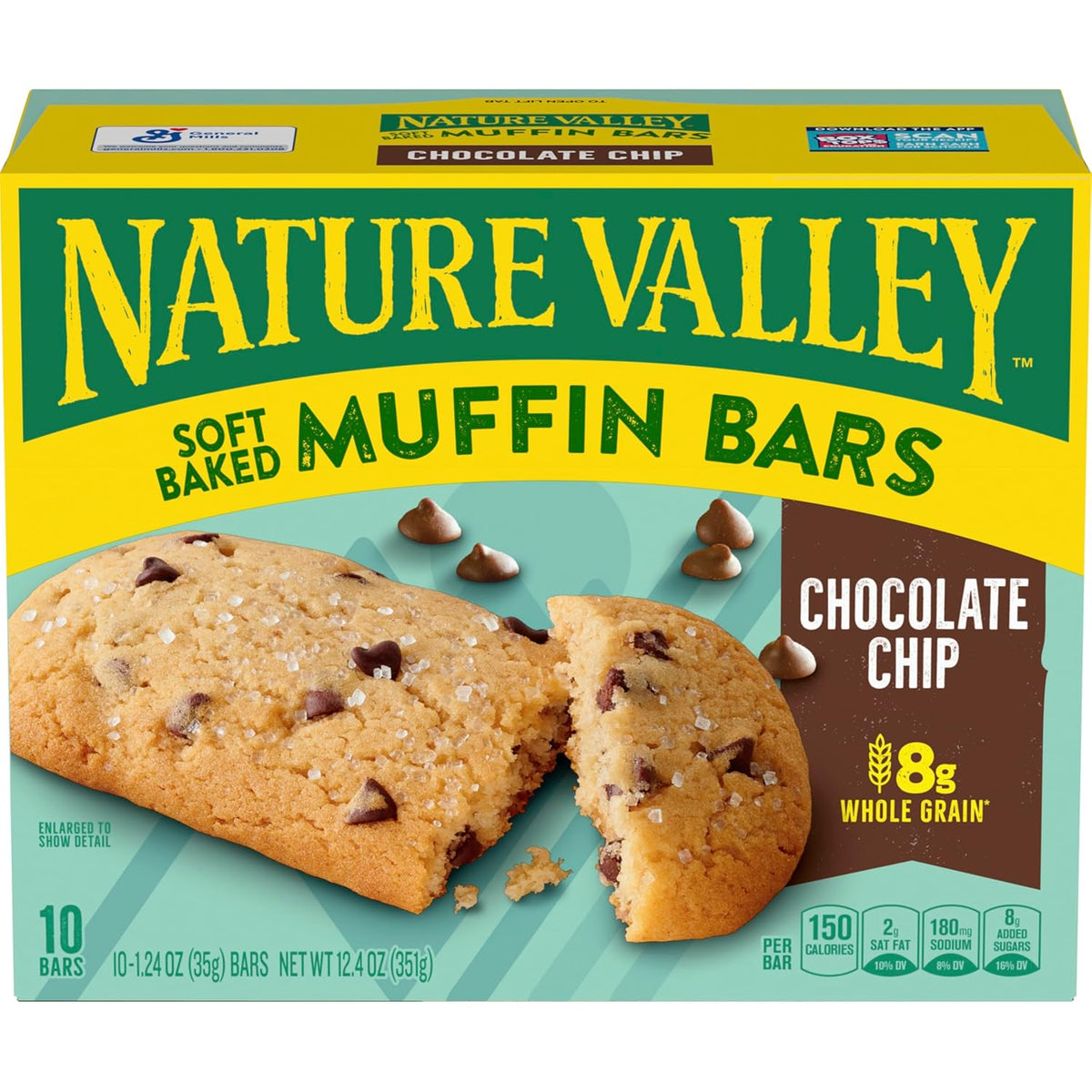 Nature Valley Soft Baked Muffin Bars, Chocolate Chip, Snack Bars, 10 Bars, 12.4 oz