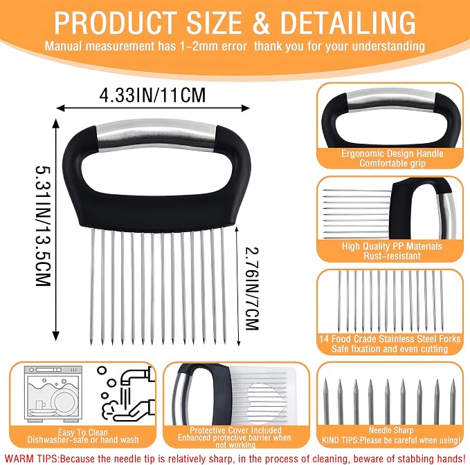 Onion Holder for Slicing,1PCS Stainless Steel Onion Slicer Holder,Onions Cutter,Vegetable Chopper,Lemon Slicer,Food Slicer Assistant Tool for Tomato,Potato,Avocados,Eggs,Fruit and Meat,Kitchen Gadgets