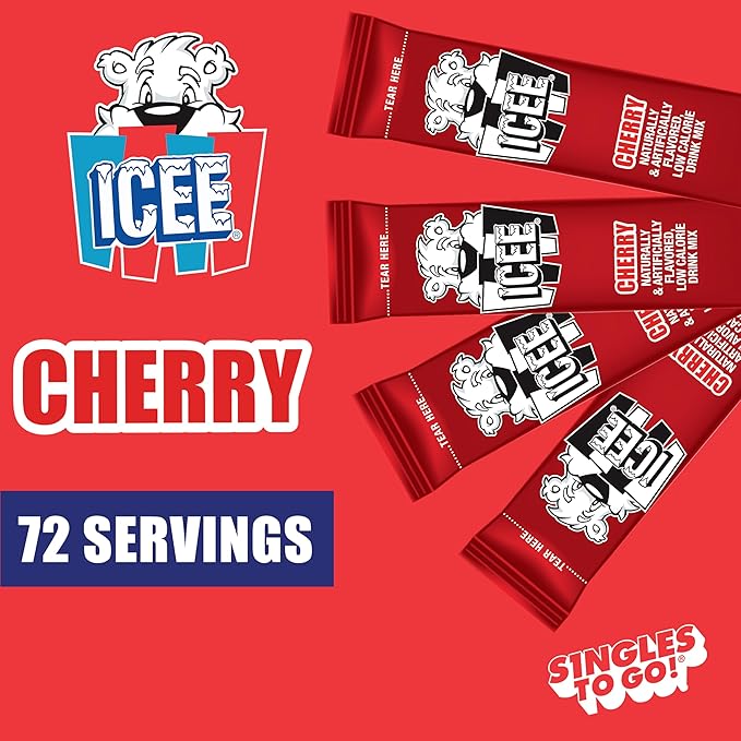ICEE Singles To Go Water Drink Mix - Powder Sticks, 12 Boxes with 6 Packets Each - 72 Total Servings, Cherry, Pack of 12