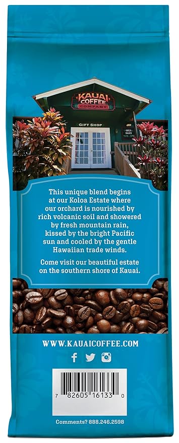 Kauai Coffee Whole Bean Coffee – Smooth, Non-Bitter Pure Arabica – Light Floral Notes & Bright Aroma – Grown on Hawaii's Largest Coffee Farm – Koloa Estate Medium Roast, 1 Pack of 10oz