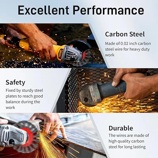 5 Pack 4 Inch Twist Knotted Wire Wheel Brush for Angle Grinder with 5/8 Inch-11 Threaded Arbor - 0.02 Inch Carbon Steel Wire for Heavy-Duty Conditioning for Various Metals