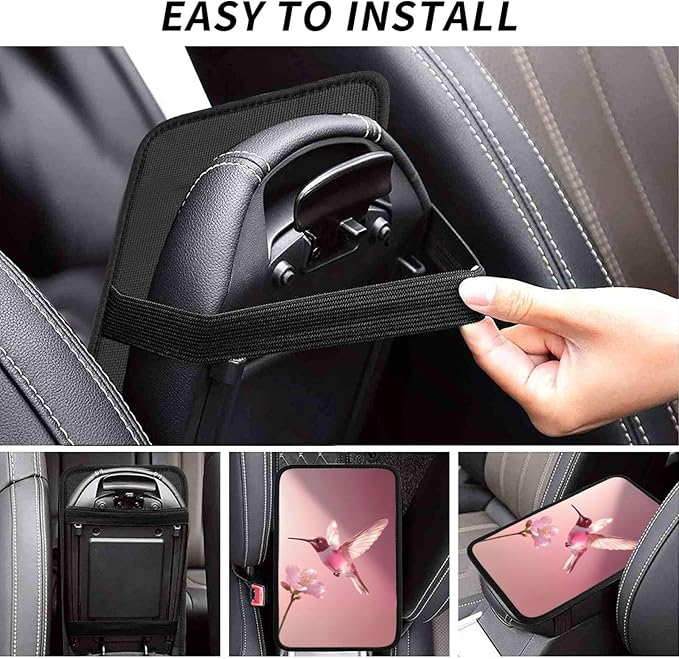 Universal Car Center Console Cushion Pad, Pink Hummingbird Soft Waterproof Car Center Console Cover Auto Armrest Seat Box Cover Protector for Most Vehicle SUV Truck Car