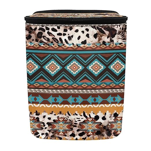 Southwestern Tribal Aztec Cowhide Hanging Trash Can for Car,Leak Proof Multipurpose Trash Bin Can with Lid,Universal Fit Most Vehicle