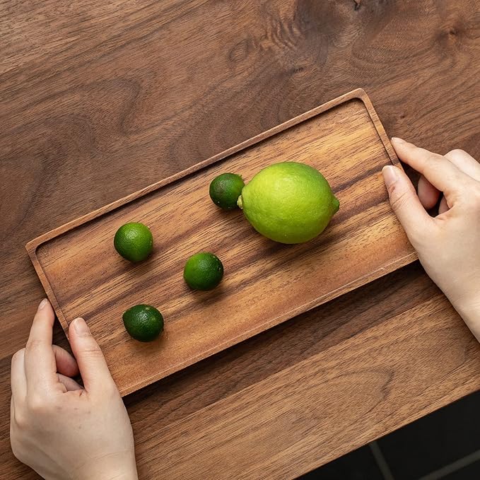 Mini Wooden Serving Platter, Small Wood Serving Tray for Tea/Coffee (Acacia Wood, S)