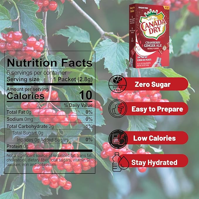 LLE Canada Dry Powder Drink Mix Cranberry Ginger Ale Flavor, Sugar Free & Delicious Water Enhancer Easy to Prepare Powdered Beverages for Picnic Camping Outdoor Drinks 6ct Box, 2 Boxes-12 Sticks Total