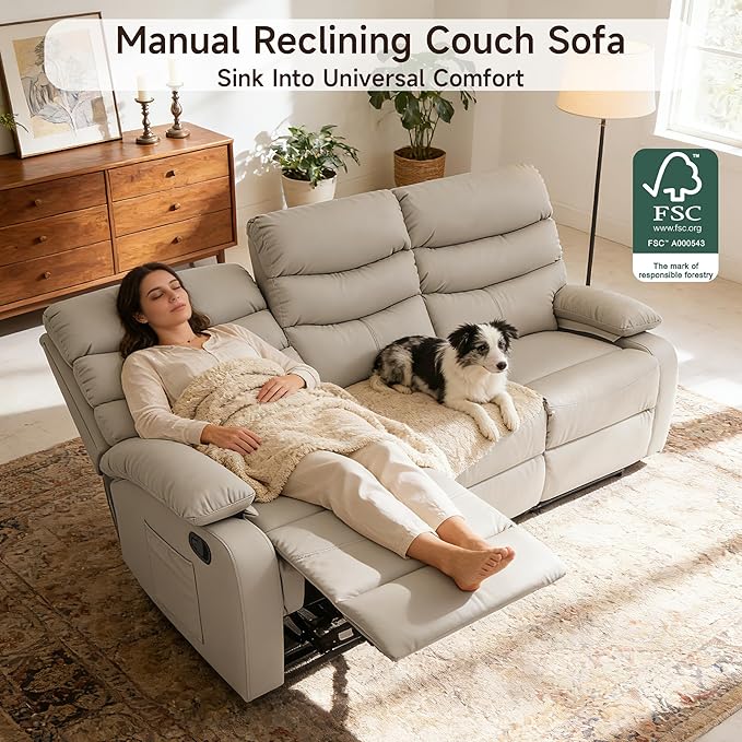 3 Seater Recliner Sofa Set, Anti-Scratch Reclining Loveseat Sofa & Couch for Living Room, RV, Home Theater Apartment(Beige, 3 Seater Sofa)