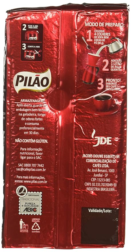 Coffee Rost and Ground - Café Torrado e Moído - Pilao 17.60oz. (500g) - GLUTEN-FREE - (PACK OF 02)