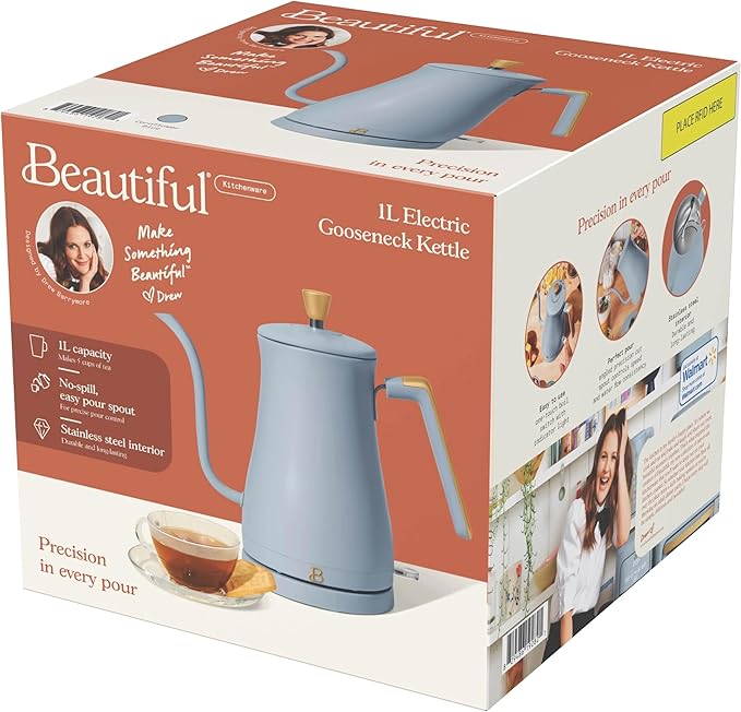 1-Liter Electric Gooseneck Kettle, 1200W Fast Heating Pour Over Coffee and Tea Kettle with Precise Spout (Cornflower Blue)