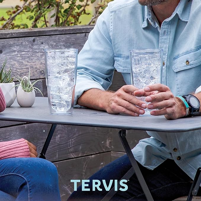 Tervis Clear & Colorful Tabletop Made in USA Double Walled Insulated Tumbler Travel Cup Keeps Drinks Cold & Hot, 24oz - 2pk, Red