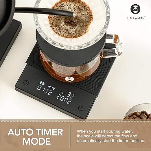 TIMEMORE Coffee Scale Basic 2.0 with Timer,Black Mirror Espresso Scale with Flow Rate Function, 2000g/0.1g High Accuracy, Digital Coffee Scale for Pour Over Drip Coffee, Black