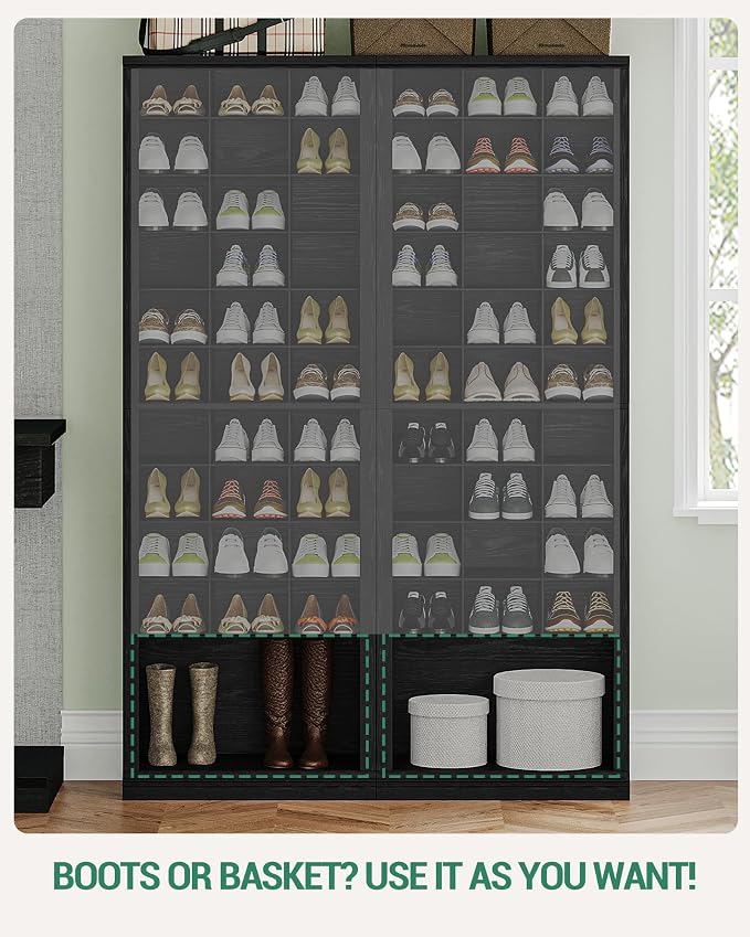 Hzuaneri 11 Tiers Shoe Storage Cabinet, Tall Shoes Cabinet with Cubby, Freestanding Wooden Shoe Organizer, 30-33 Pairs, Shoes Cubby Organizer for Entryway, Bedroom, Black SR02004X