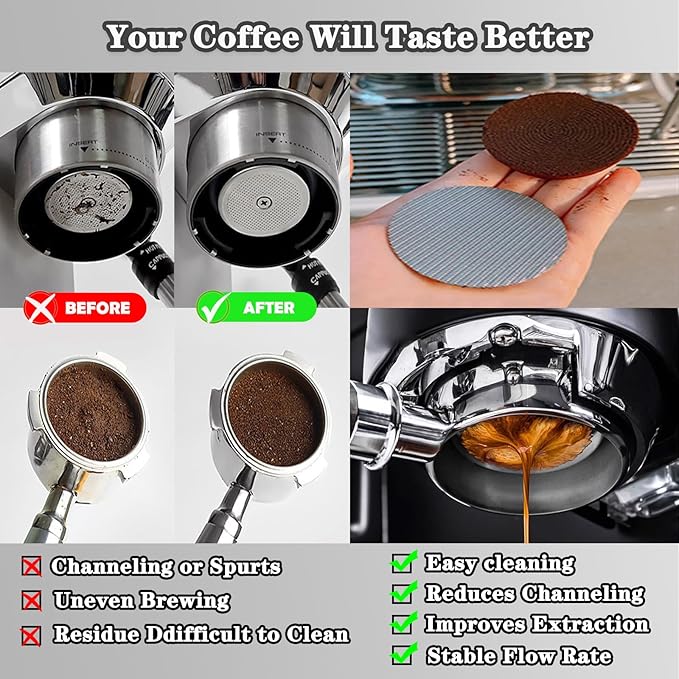 Espresso Puck Screen, 58.5mm Espresso Filter Screen Mesh Coffee Filter for Espresso Portafilter Filter Basket 1.7mm Thickness 150μm Reusable Puck Screen for Espresso Machines 316 Stainless Steel
