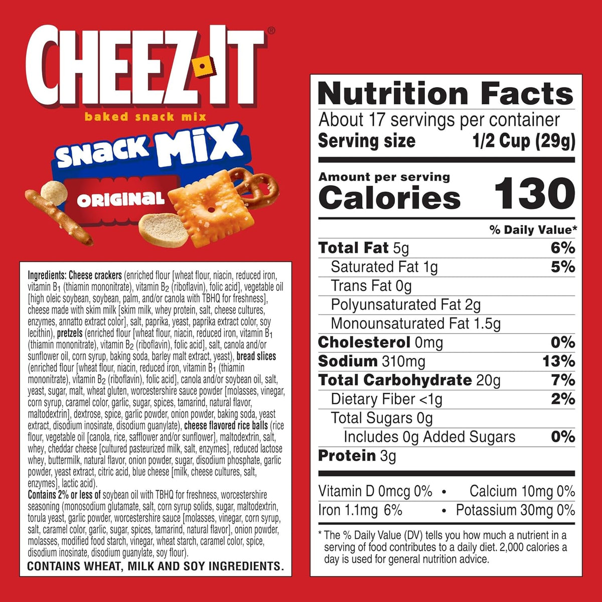 Cheez-It Snack Mix, Lunch Snacks, Family Size, Original, 17.8oz Box (1 Box)