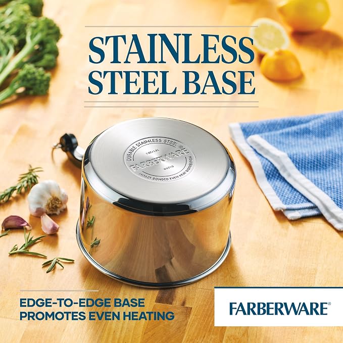 Farberware Classic Series Stainless Steel Sauce Pan with Lid, 2-Quart, Sauce Pans for the Kitchen, Silver