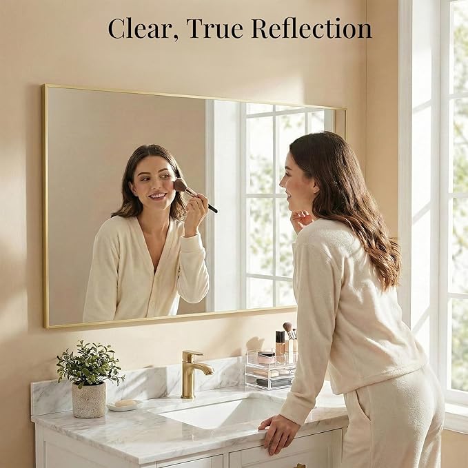60"x30" Gold Bathroom Mirror for Wall, Metal Framed Large Vanity Mirror Over Double Sink, Full Length Body Mirror, Modern Decor, Flush Mount