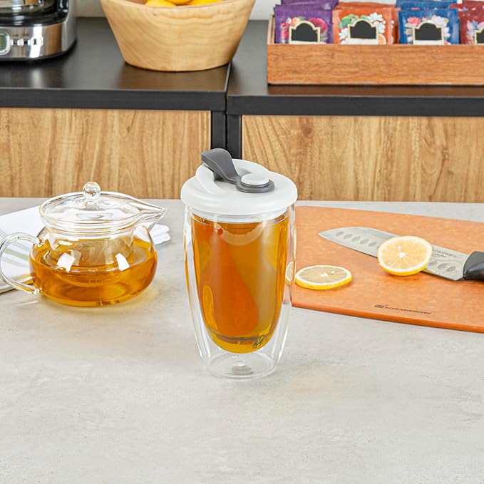 Restaurantware - Forma Professional 15.2 Ounce Insulated Travel Mug With Lid, 1 Double Wall Coffee Mug - Includes Lid, Reusable, Clear Borosilicate Glass Tumbler, Dishwashable, Microwavable