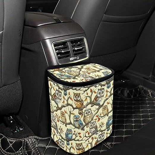 Cute Owl Car Trash Can Leak Proof Hanging Garbage Bin for Back Seat Easy to Install Vehicle Trash Can Hanging Fashion Auto Interior Universal Fit Truck Automotive Most Cars