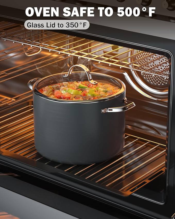 Cooks Standard Classic 8-Quart Stock Pot Dutch Oven Casserole with Glass Lid, Hard Anodized Nonstick Stockpot, Not Induction, Black