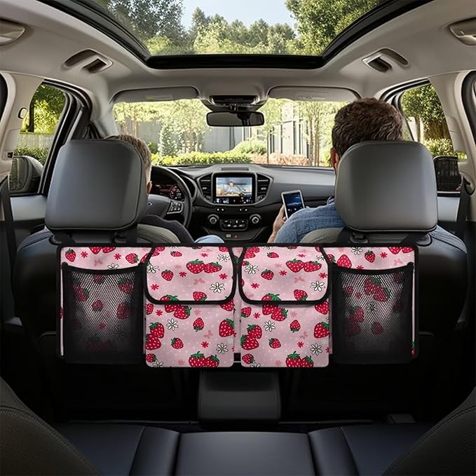 Red Strawberry Car Trunk Organizer Car Back Seat Organizer Hanging Cargo Storage Bag,Sturdy Space Saving Expert