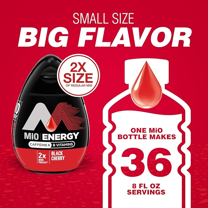MiO Energy Black Cherry Naturally Flavored Liquid Water Enhancer 1 Count 3.24 fl oz (Pack of 5)