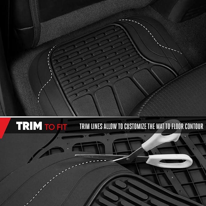 BDK Motor Trend WingRunner Heavy Duty Rubber Rear Floor Mat Liner, Trim-to-Fit Back Row Non-Slip All Weather Interior Protection Universal Fit Trucks Cars Sedans SUVs, Fits 2nd or 3rd Row - Black