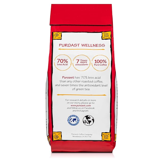 Puroast Low Acid Coffee Bean | Organic French Roast Whole Bean | Dark Roast | High Antioxidants & High pH |No Bitter Aftertaste | Reduced Heartburn & GERD | Suitable for Cold Brew - 12 oz