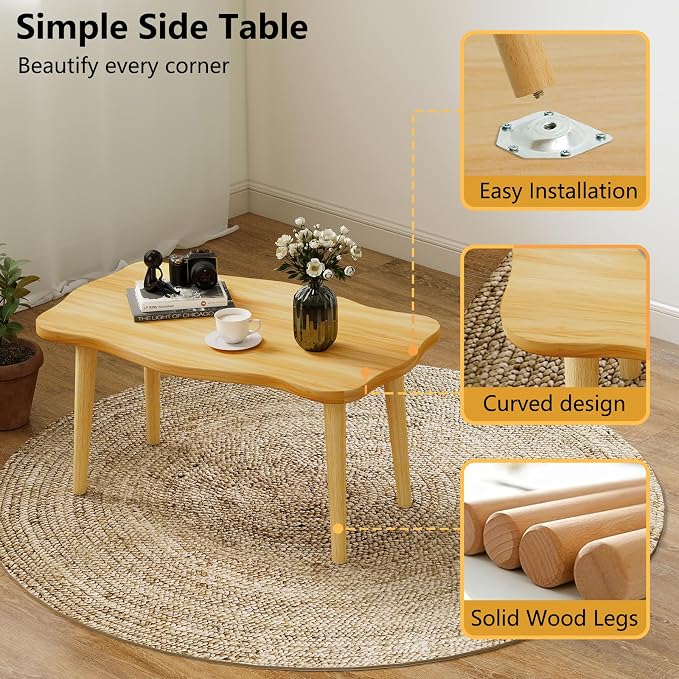 Cookie Coffee Table Low Table with 4 Solid Wood Sturdy Legs,Floor Table Desk for Sitting on The Floor,19.7"D x 31.5"W x 16"H Inches,Living Room/Toy room Furniture,Rental house Furniture (Natural)