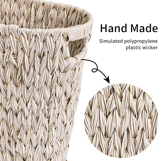 GRANNY SAYS Wicker Trash Can, Waterproof Bathroom Trash Can, Wicker Waste Basket for Bathroom, Decorative Boho Waste Basket for Bedroom, Office, 15 Liters/4 Gallons