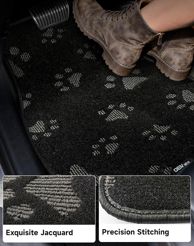 Cute Embroidered Dog Paw Car Floor Mats for Pet Lovers, Universal Fit All Weather Car Mats with Anti-Slip Nibbs Backing, Carpet Floor Mats for Cars, Trucks & Sedans, Full Set of 4 (Gray Paw)