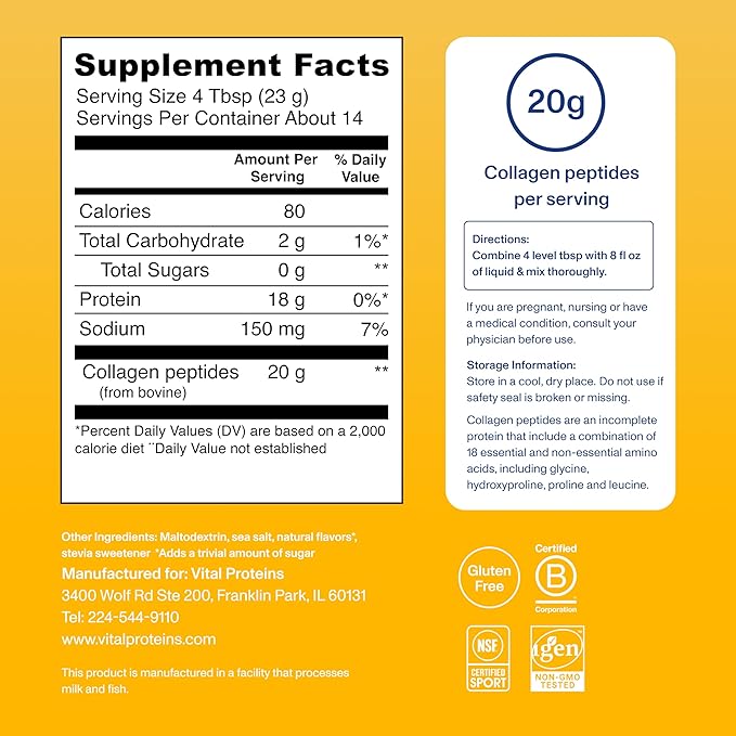 Vital Proteins Collagen Peptides Powder Vanilla - Supports Hair, Skin, Nails, Bones, Joints, Powder for Women
