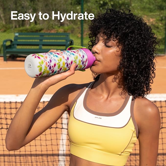 ENCOOL Insulated Water Bottle with Straw Stainless Steel Water Bottle, Leak-Proof, BPA-Free, Double Wall Vacuum Keeps Cold for 24 Hours for Sports, Travel, School (26 oz, Rainbow Butterfly)