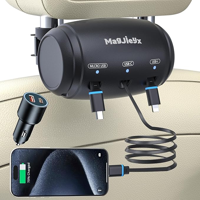 Multi Retractable Car Charger Station, Headrest 3 in 1 Charging Box Share Ride Dock for Backseat with Fast 36W QC 3.0 Charger Adapter for All Phones|iPhone16/15/14|Samsung|iPad|Android