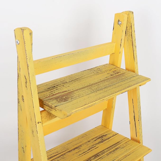 Distressed Ladder Shelf - Rustic Leaning Bookshelf for Home Decor (Gold)
