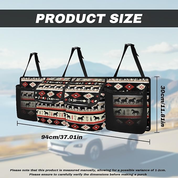 CLOHOMIN Aztec Western Horse Trunk Organizer for SUV Sedan Van Hanging Seat Back Storage Multi Car Backseat Trunk Organizer Collapsible Car Storage Bag with 4 Pockets