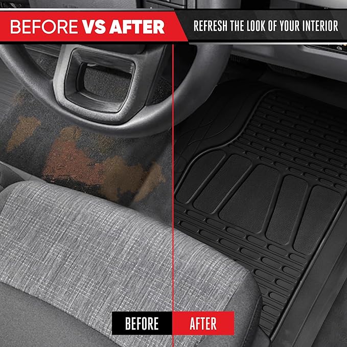 BDK Motor Trend WingRunner Heavy Duty Rubber Rear Floor Mat Liner, Trim-to-Fit Back Row Non-Slip All Weather Interior Protection Universal Fit Trucks Cars Sedans SUVs, Fits 2nd or 3rd Row - Black