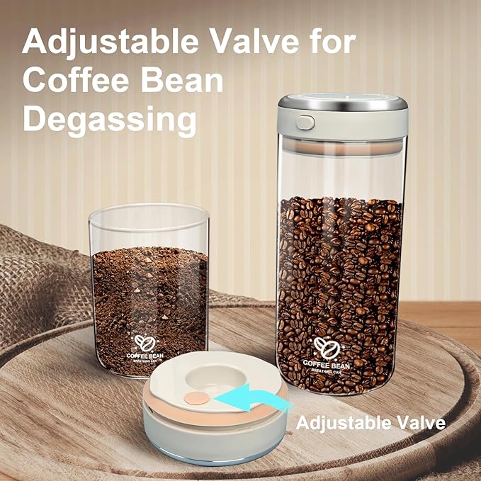 Coffee Bean Storage Container with One-way Valve Airtight Lid Date Tracker, Borosilicate Glass Coffee Canister for Coffee and More Food Fresh and Storage(1.2 Qt - 13.1 OZ)