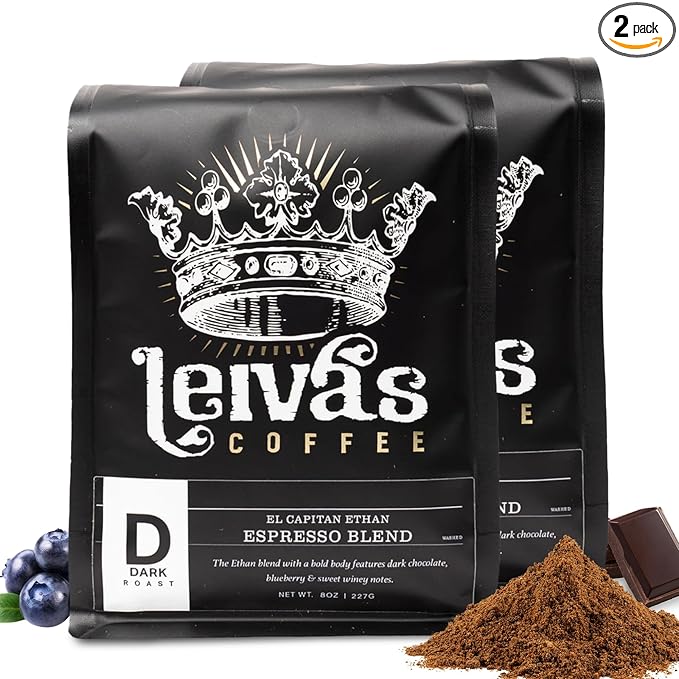 Leiva’s Dark Roast Espresso Ground (8oz), Small Batch Roasted, Micro-Lot Guatemalan Coffee Beans – El Capitan Ethan Espresso Coffee Ground w/Chocolate & Blueberry Notes - Low Acidity Roast (2 Pack)