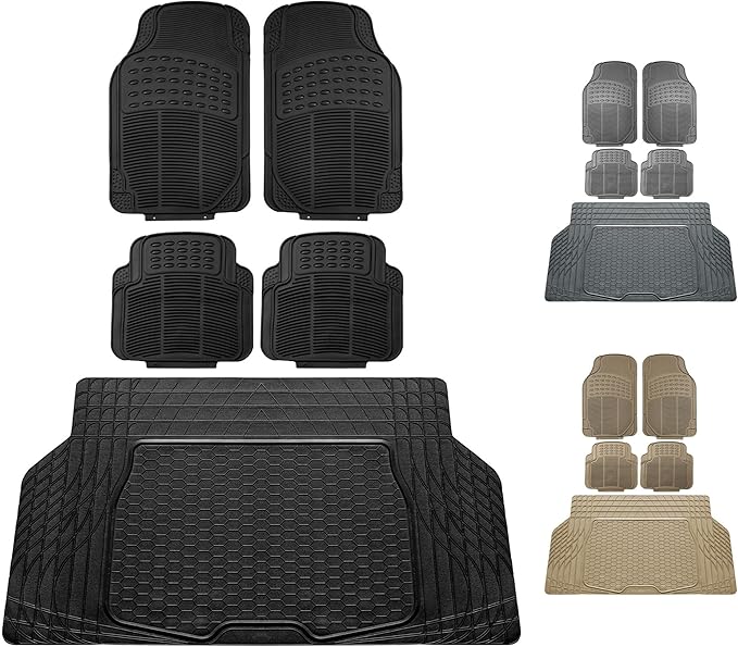 FH Group Automotive Floor Mats - Heavy-Duty Rubber, All Weather Protection Universal Fit Full Set Floor Mats and Cargo Mat, Climaproof, Semi Custom Trimmable for Most Cars, Sedan, SUV, Truck, Black