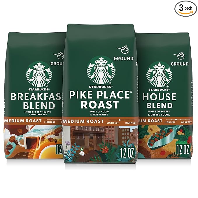 Starbucks Ground Coffee, Medium Roast Hot or Iced Coffee, Variety Pack, Three 12 oz Bags