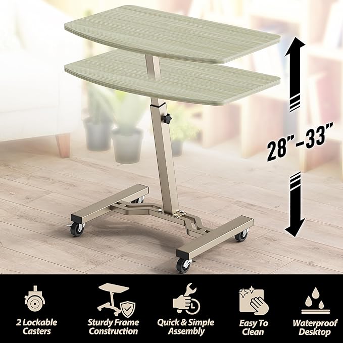 SHW Mobile Height Adjustable Laptop Rolling Cart with Height Adjustment from 28" to 33", Maple