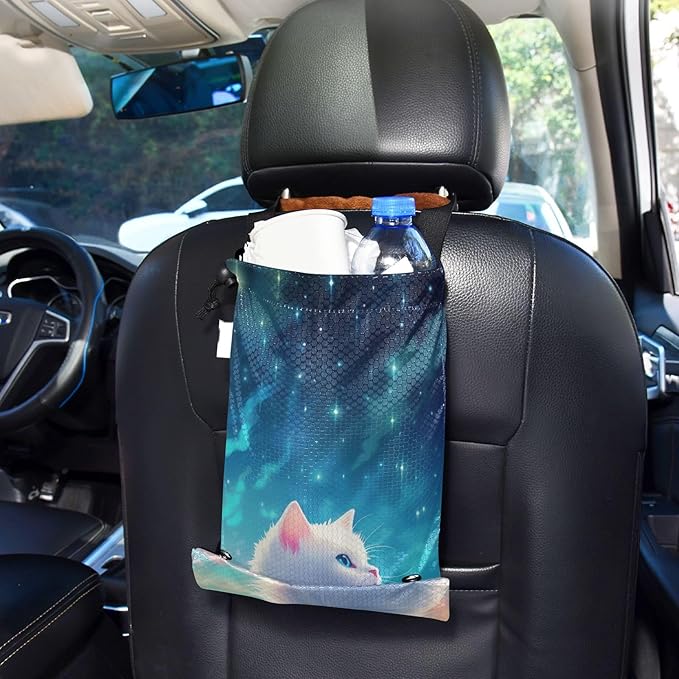 ALAZA Hanging Car Trash Bags Garbage Bag Trash Can for Back Seat Small Cat 7 Washable Storage Bag Retractable 2 Pack