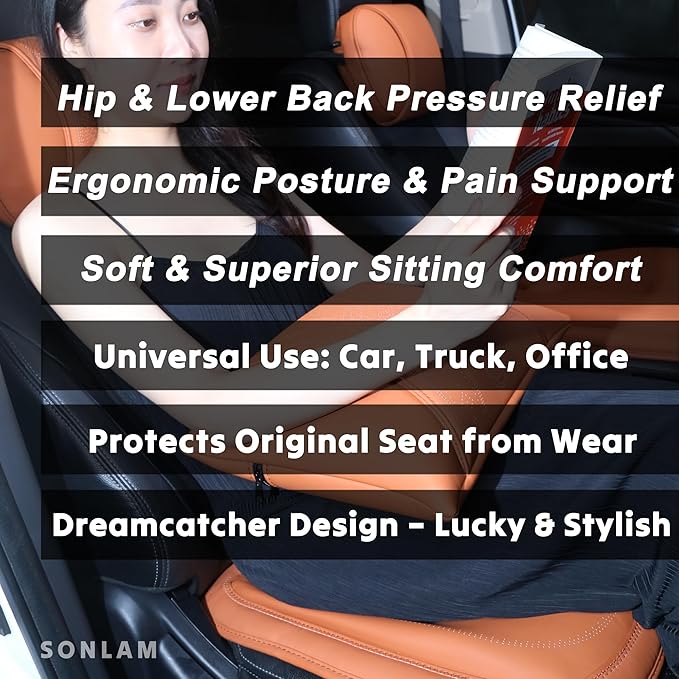 Comfort Dreamcatcher Car Seat Cushion Non-Slip - Relaxing, Optimal Support & Posture for Long Drive (Single Seat (Coffee Brown))