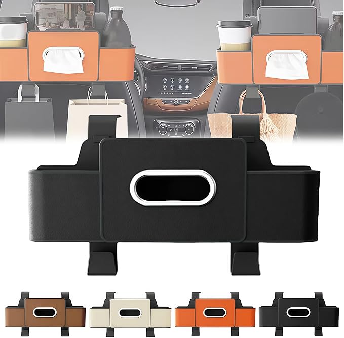 2026 Multifunctional Car Organizers and Storage Box with Drink Cup Holder Tissue Box, Backseat Organizers Hanging Storage for Hold Phone,Snacks, Drinks, Handbag, Most Vehicles (Black-1)