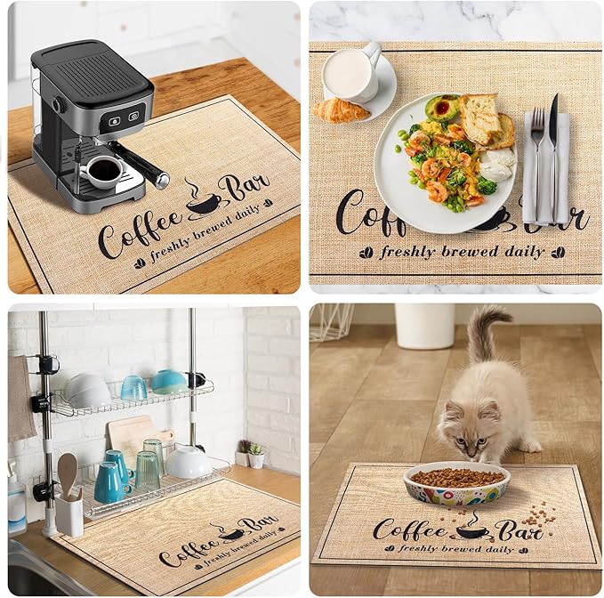 Absorbent Coffee Mat, Fashion Dish Drying Mat for Kitchen Counter Coffee Bar Accessories Espresso Machine Dish Rack 17" x 32" Beige