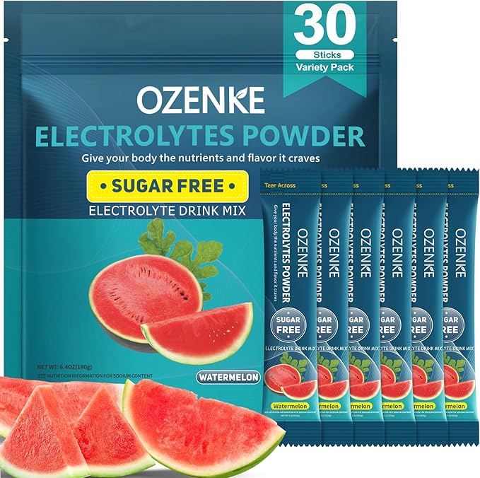 30 Sticks Electrolyte Powder Packets Sugar Free Hydration Packets Electrolytes Drink Mix for Rapid Hydration, Watermelon Flavor
