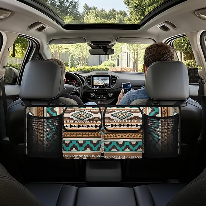 CLOHOMIN Aztec Southwest Gemoetric Car Trunk Organizer Back Seat Hanging Large Storage with 4 Pockets Collapsible Cargo Storage Bag for SUV, Truck, Auto