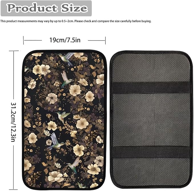 Hummingbird Floral Print Universal Center Console Cover Armrest Cover for Car SUV,Fashion Car Arm Rest Cover Pad for Women