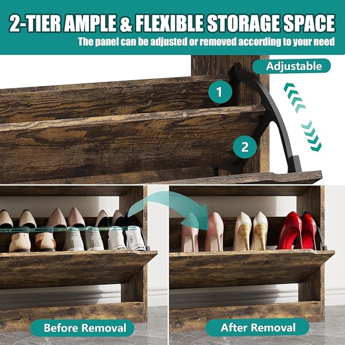 Xixini Shoe Storage Cabinet for Entryway with 2 Flip Drawers, Sturdy Wood Hidden Shoe Storage, Freestanding Narrow Slim Shoe Organizer for Front Door Entrance, Living Room, Hallway, Bedroom, Brown